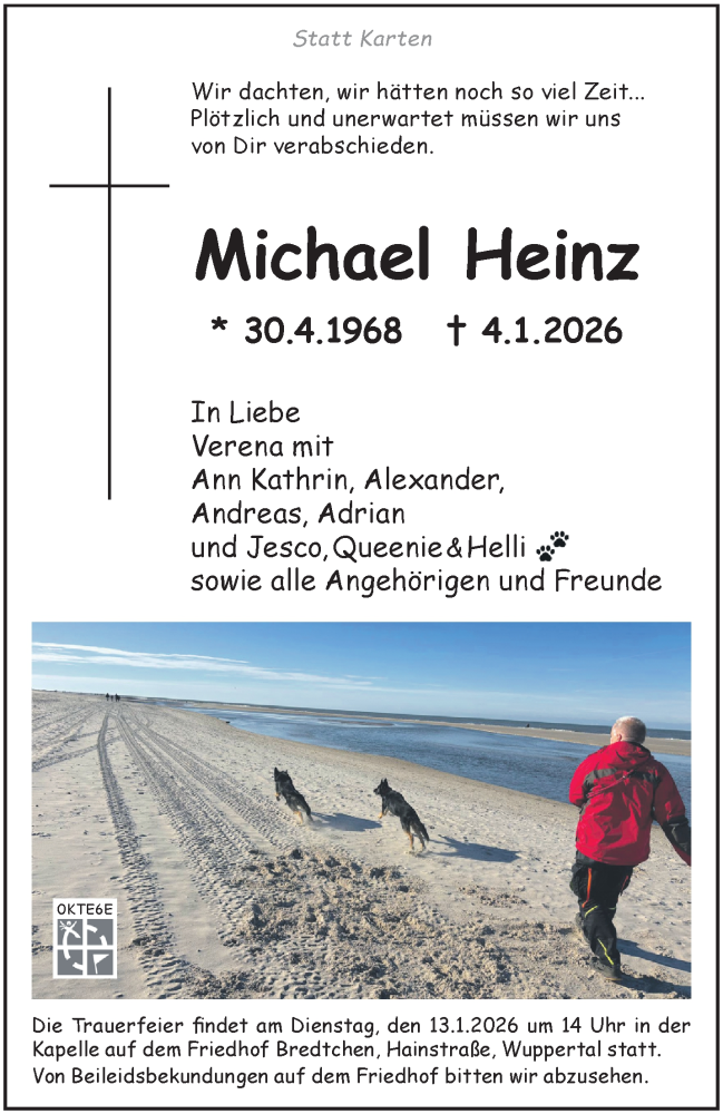  Traueranzeige für Michael Heinz vom 10.01.2026 aus trauer.wuppertaler-rundschau.de