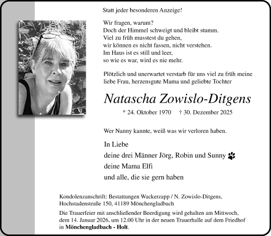 Traueranzeige von Natascha Zowislo-Ditgens von trauer.panorama-anzeigenblatt.de