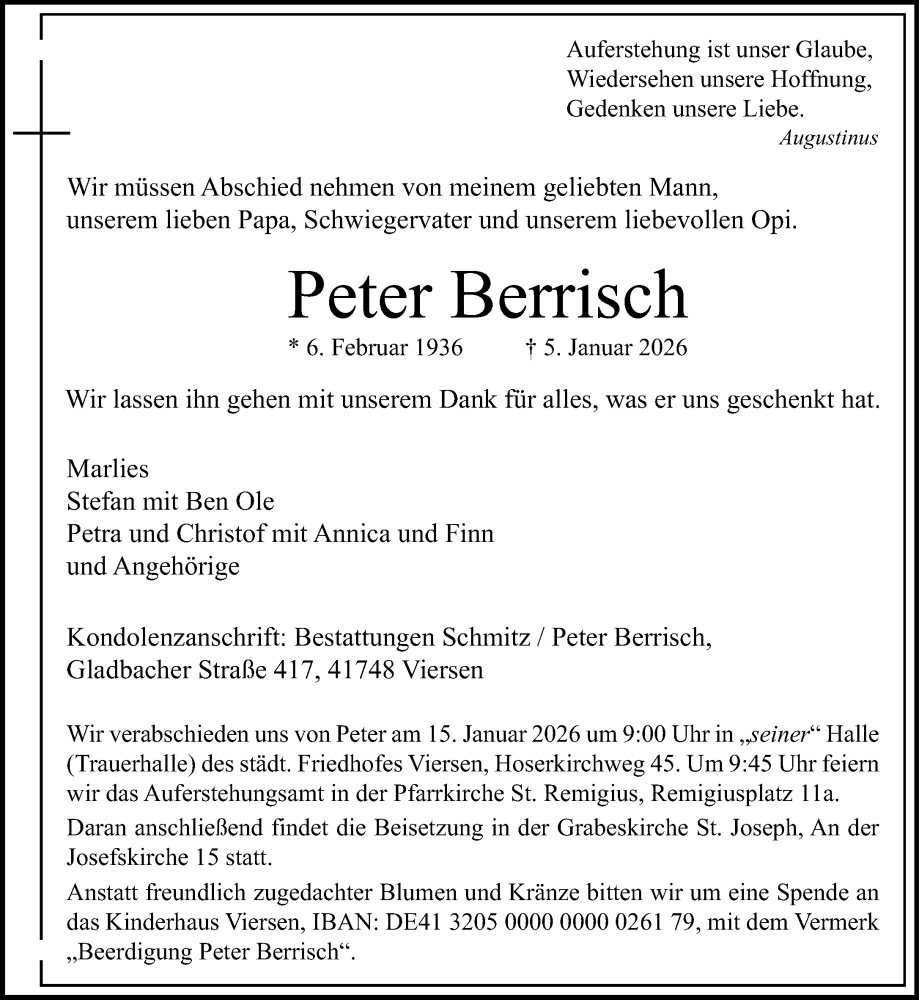  Traueranzeige für Peter Berrisch vom 11.01.2026 aus trauer.panorama-anzeigenblatt.de