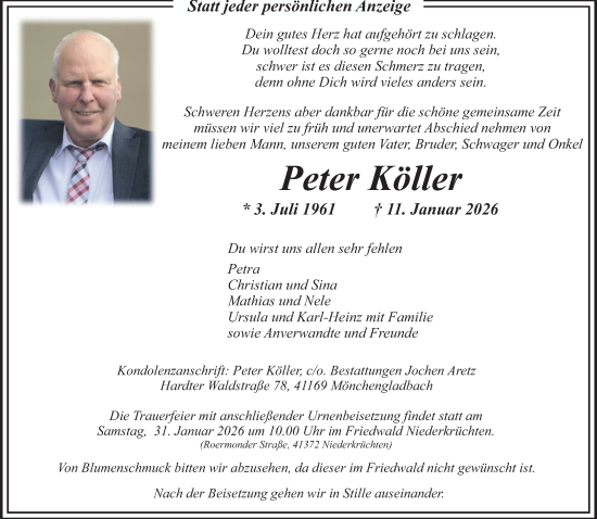 Traueranzeige von Peter Köller von trauer.panorama-anzeigenblatt.de