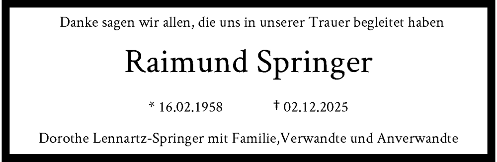  Traueranzeige für Raimund Springer vom 04.01.2026 aus trauer.panorama-anzeigenblatt.de