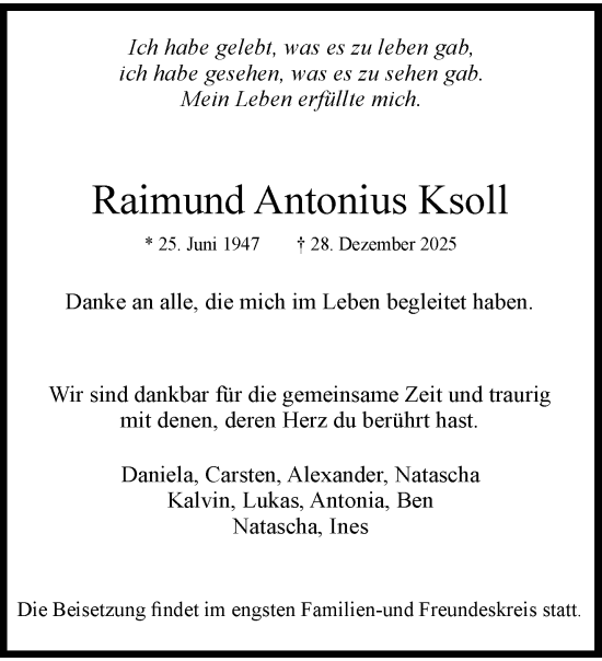 Traueranzeige von Raimund Antonius Ksoll von trauer.wuppertaler-rundschau.de