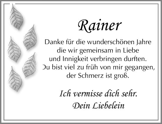 Traueranzeige von Rainer  von trauer.panorama-anzeigenblatt.de