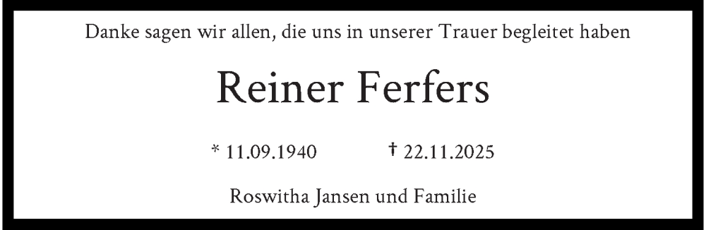  Traueranzeige für Reiner Ferfers vom 04.01.2026 aus trauer.panorama-anzeigenblatt.de