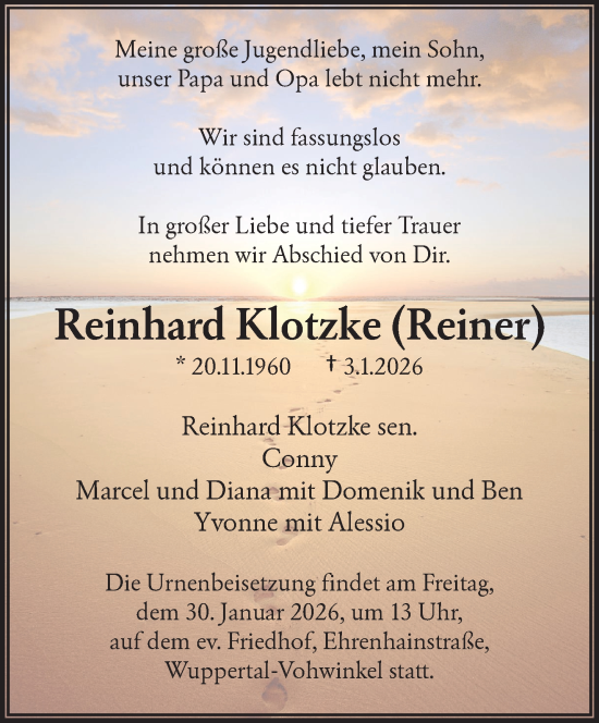 Traueranzeige von Reinhard Klotzke von trauer.wuppertaler-rundschau.de