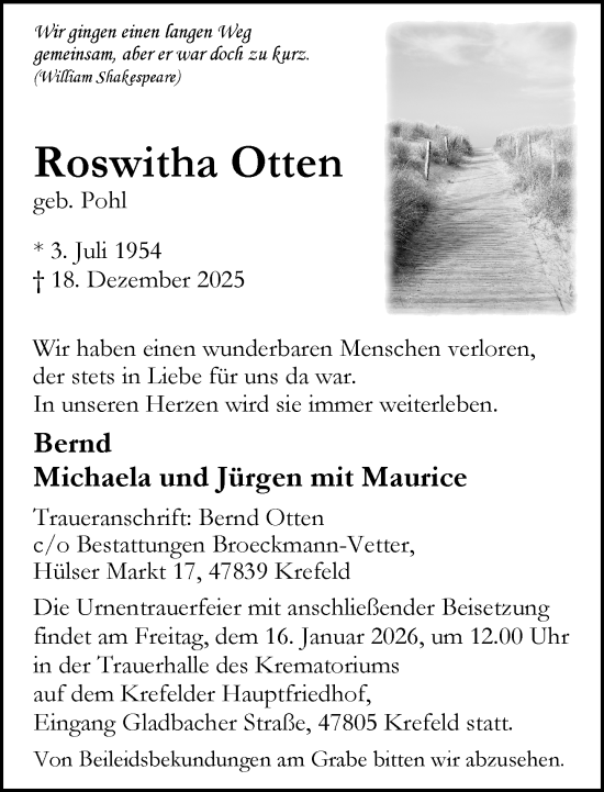 Traueranzeige von Roswitha Otten von trauer.panorama-anzeigenblatt.de