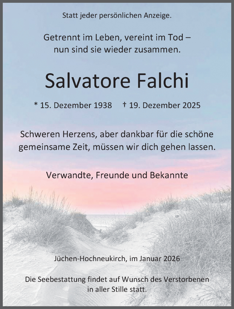  Traueranzeige für Salvatore Falchi vom 03.01.2026 aus trauer.stadt-kurier.de