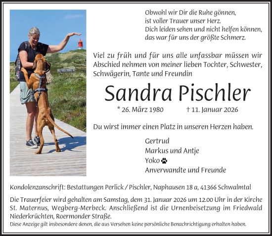 Traueranzeige von Sandra Pischler von trauer.panorama-anzeigenblatt.de