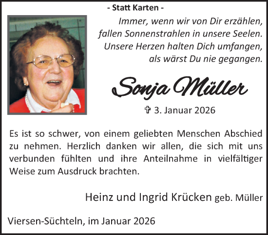 Traueranzeige von Sonja Müller von trauer.panorama-anzeigenblatt.de