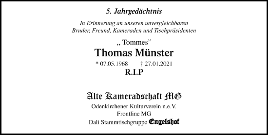 Traueranzeige von Thomas Münster von trauer.panorama-anzeigenblatt.de