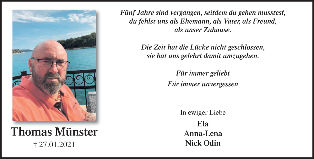  Traueranzeige für Thomas Münster vom 25.01.2026 aus trauer.panorama-anzeigenblatt.de