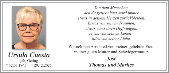Traueranzeige von Ursula Cuesta von trauer.panorama-anzeigenblatt.de
