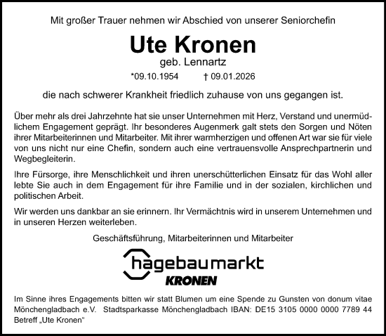 Traueranzeige von Ute Kronen von trauer.panorama-anzeigenblatt.de