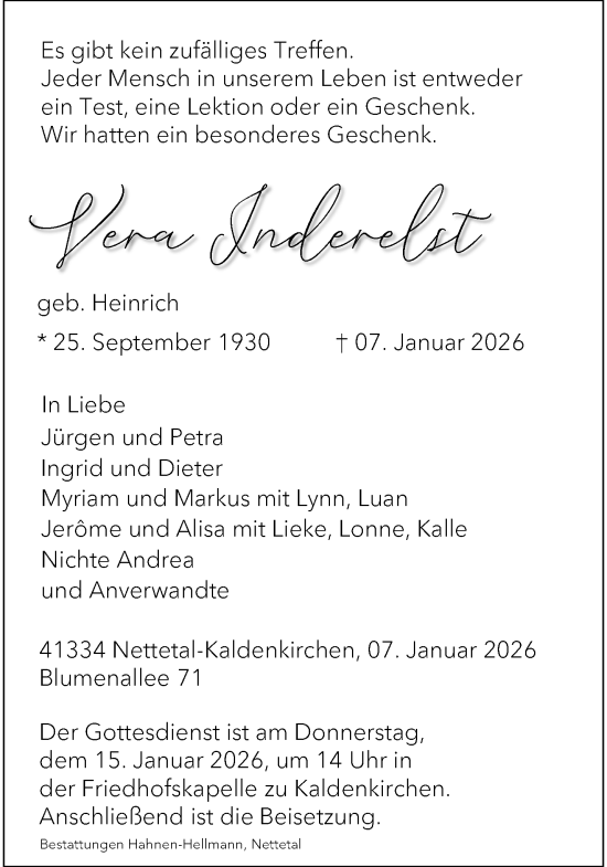 Traueranzeige von Vera Inderelst von trauer.panorama-anzeigenblatt.de