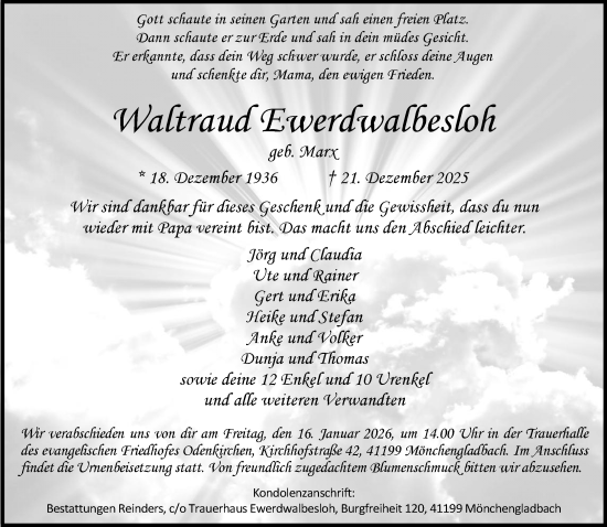 Traueranzeige von Waltraud Ewerdwalbesloh von trauer.panorama-anzeigenblatt.de