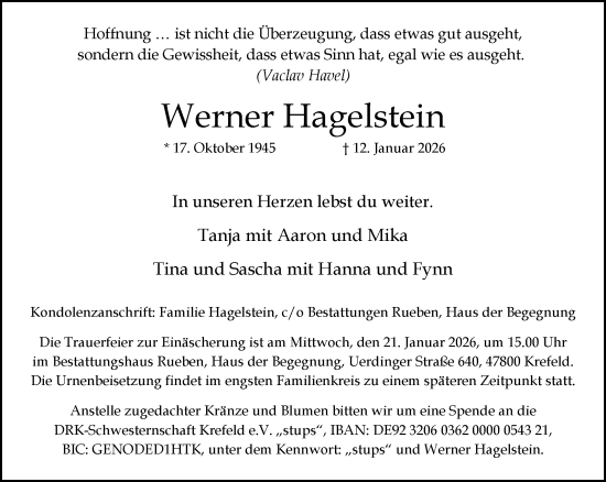 Traueranzeige von Werner Hagelstein von trauer.panorama-anzeigenblatt.de