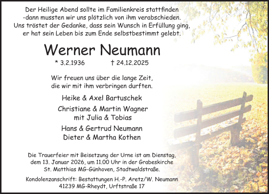 Traueranzeige von Werner Neumann von trauer.panorama-anzeigenblatt.de