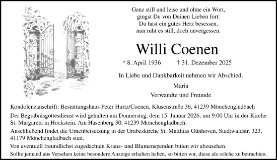 Traueranzeige von Willi Coenen von trauer.panorama-anzeigenblatt.de