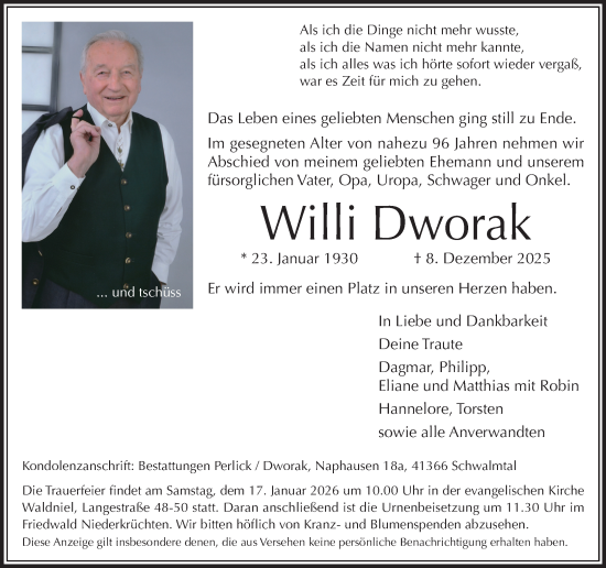 Traueranzeige von Willi Dworak von trauer.panorama-anzeigenblatt.de