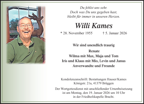Traueranzeige von Willi Kames von trauer.panorama-anzeigenblatt.de